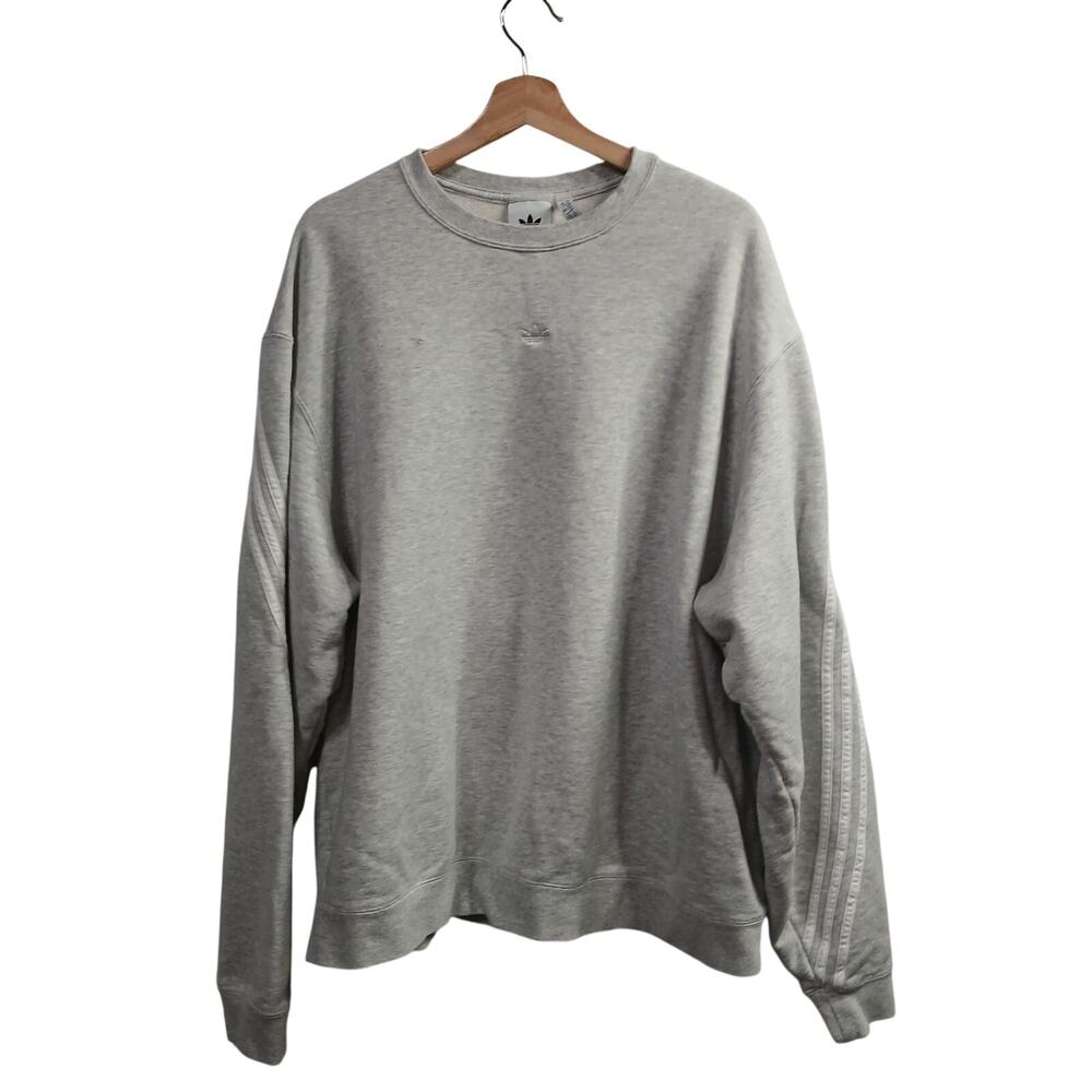 Adidas 3-Stripe Crewneck Sweatshirt Womens 2XL Grey Embroidered Trefoil